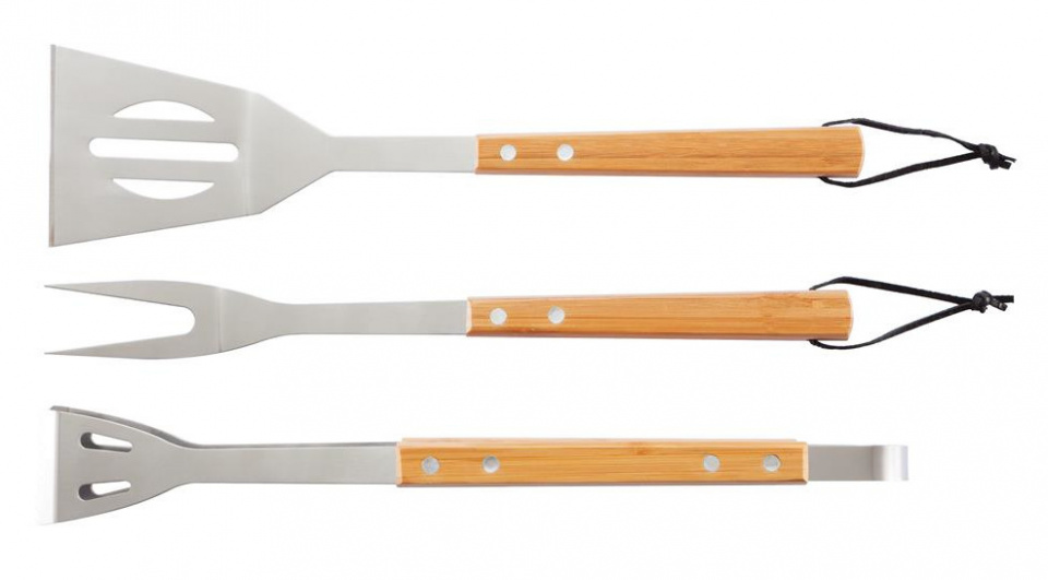 XD Collection Grill Cutlery Set brown/silver, stainless steel & bamboo, 3 pieces