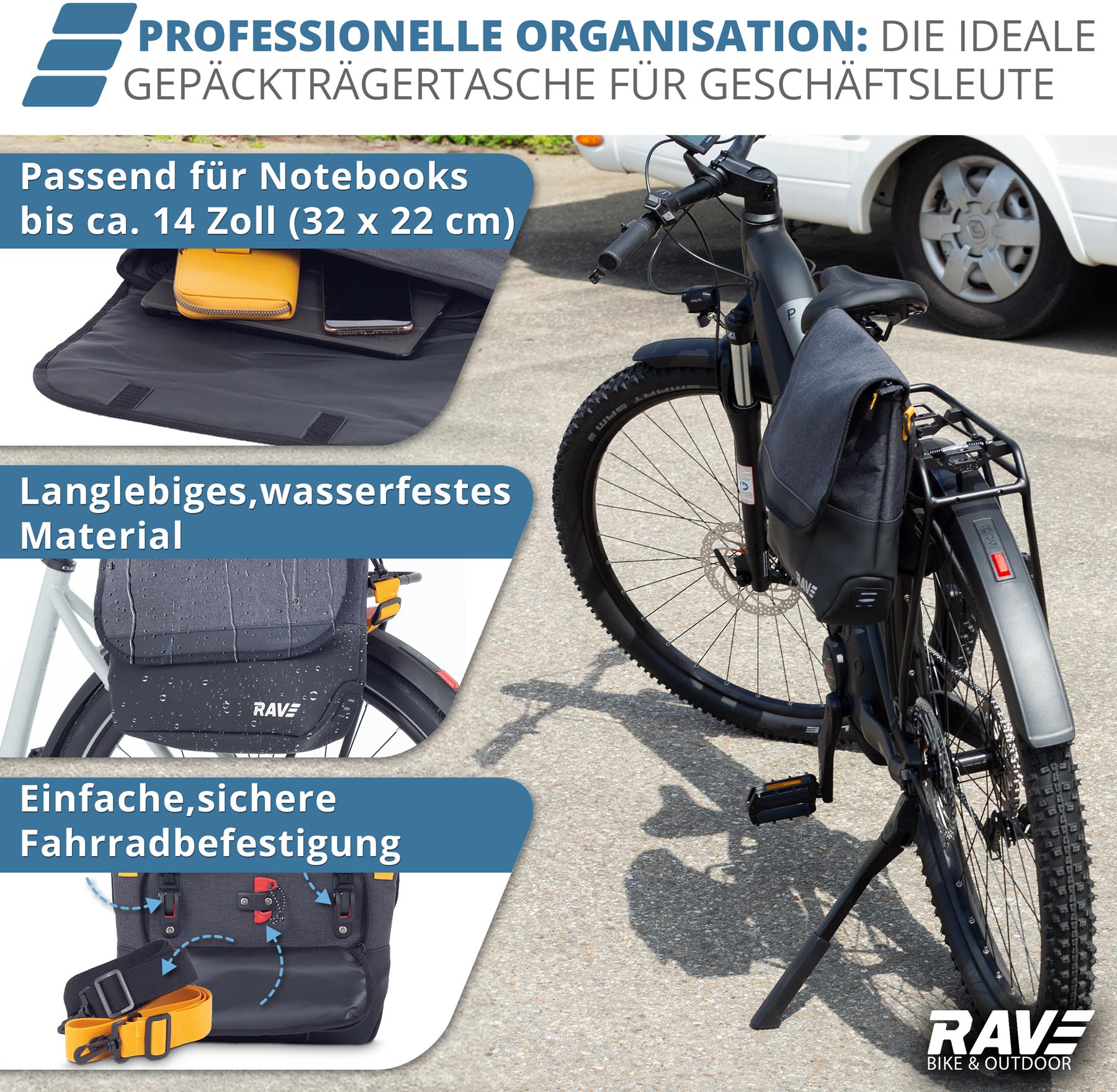 Rave Bike Pannier Business Bag Laptop Bag, approx. 8 liters