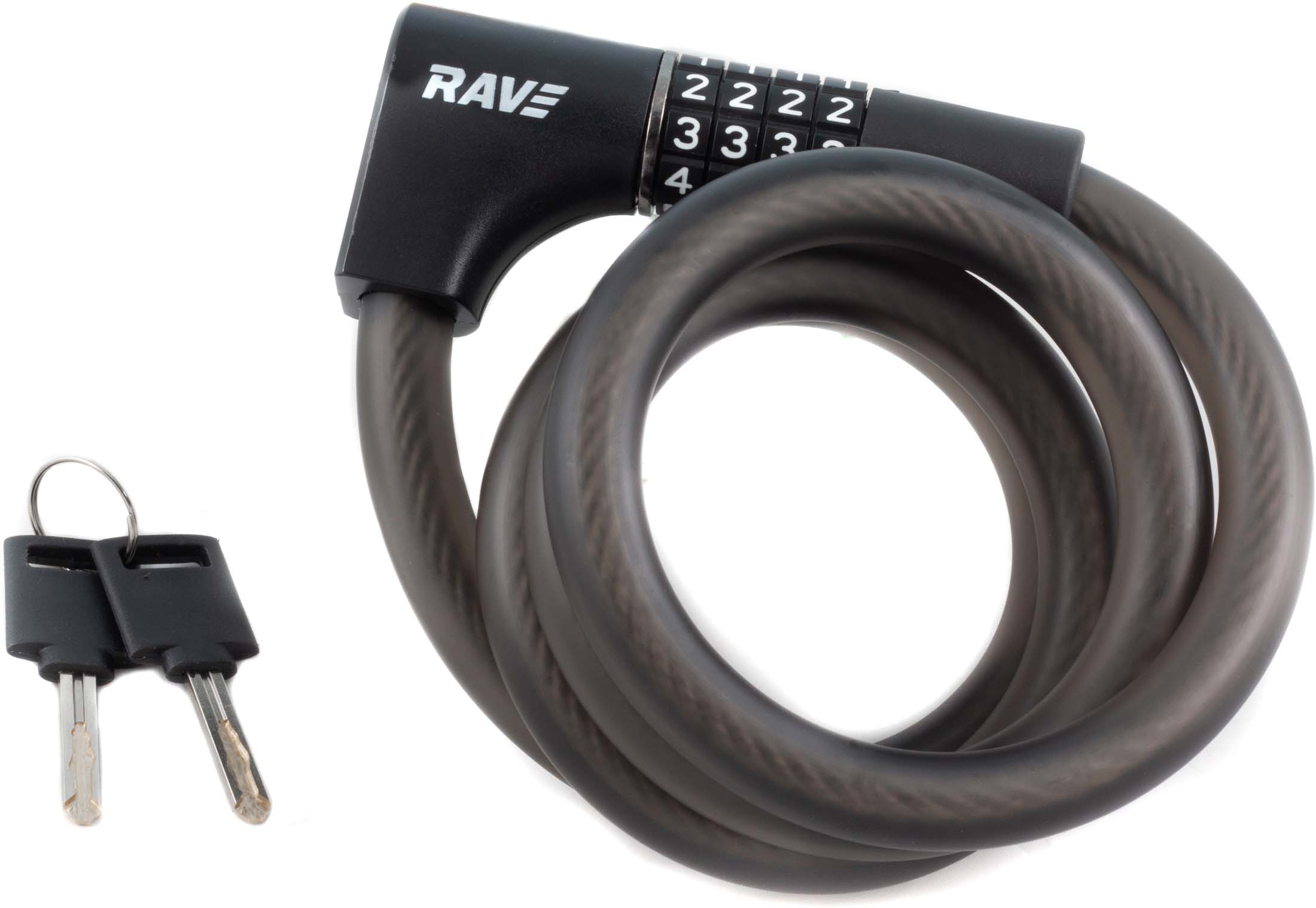 rave spiral lock 2 in 1 pro 5 - combination lock incl. 2 keys - 120 cm / 15 mm