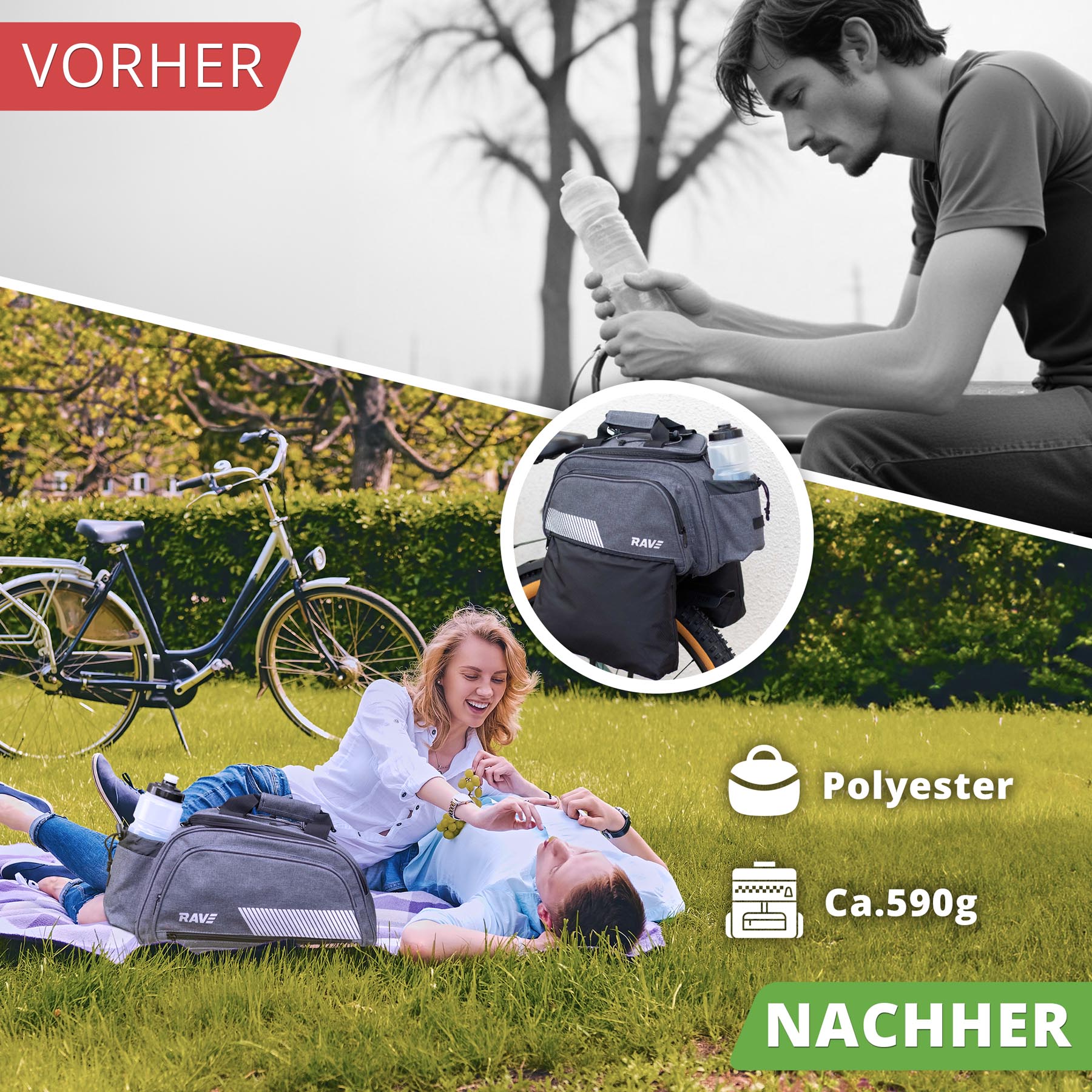 RAVE Pannier Bag - with an insulated compartment (approx. 5 liters) and 2 outer pockets (6 liters each) - Gray