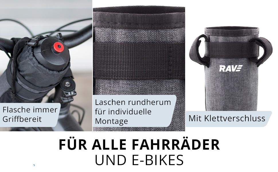 RAVE Handlebar Bottle Cage, Water Bottle Holder for Bicycles &amp; E-Bikes - Gray