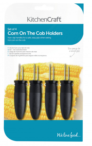 KitchenCraft corn holder black, plastic & steel, approx. 28 cm, set of 4