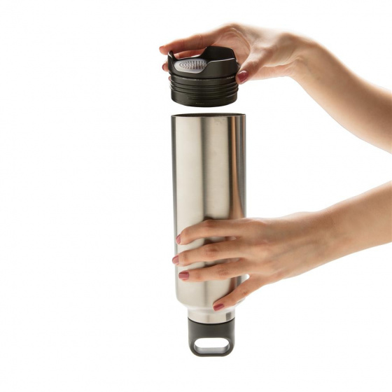 XD Collection Thermos, gray, stainless steel, with Bluetooth speaker, 500 ml, approx. 27 x 8 cm