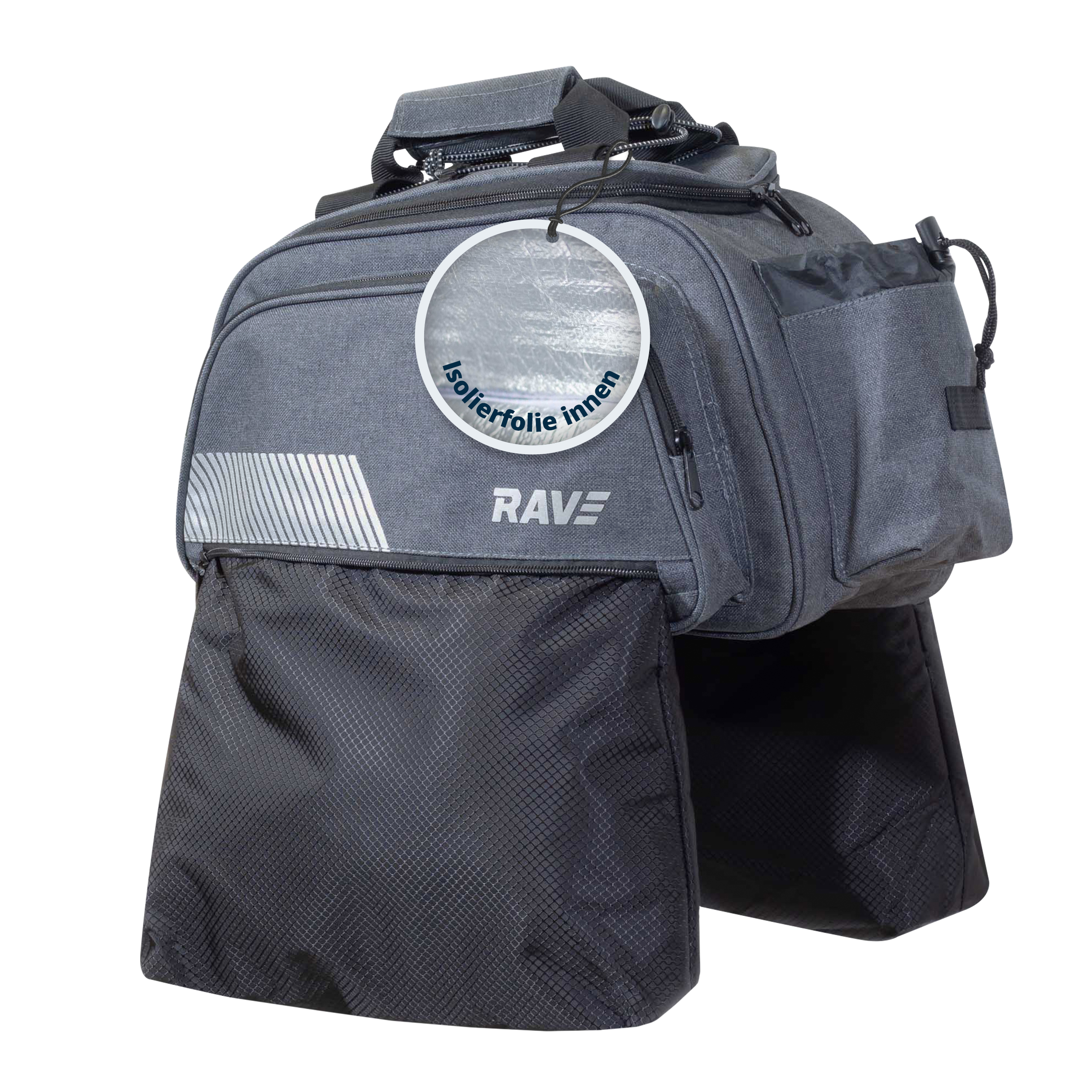 RAVE Pannier Bag - with an insulated compartment (approx. 5 liters) and 2 outer pockets (6 liters each) - Gray