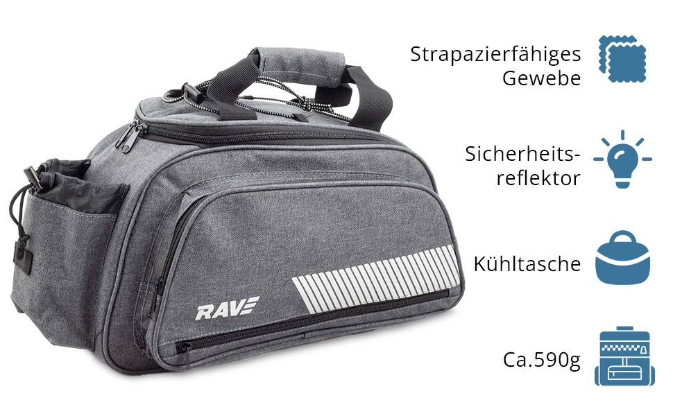 RAVE Pannier Bag - with an insulated compartment (approx. 5 liters) and 2 outer pockets (6 liters each) - Gray