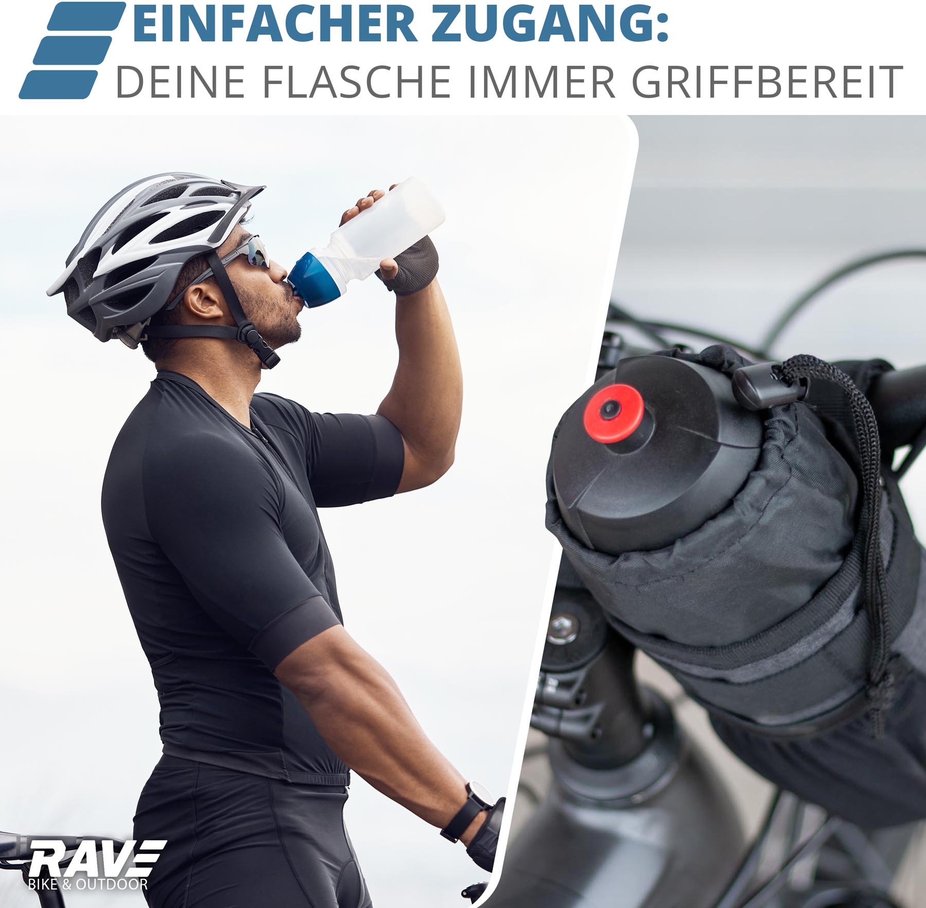 RAVE Handlebar Bottle Cage, Water Bottle Holder for Bicycles &amp; E-Bikes - Gray