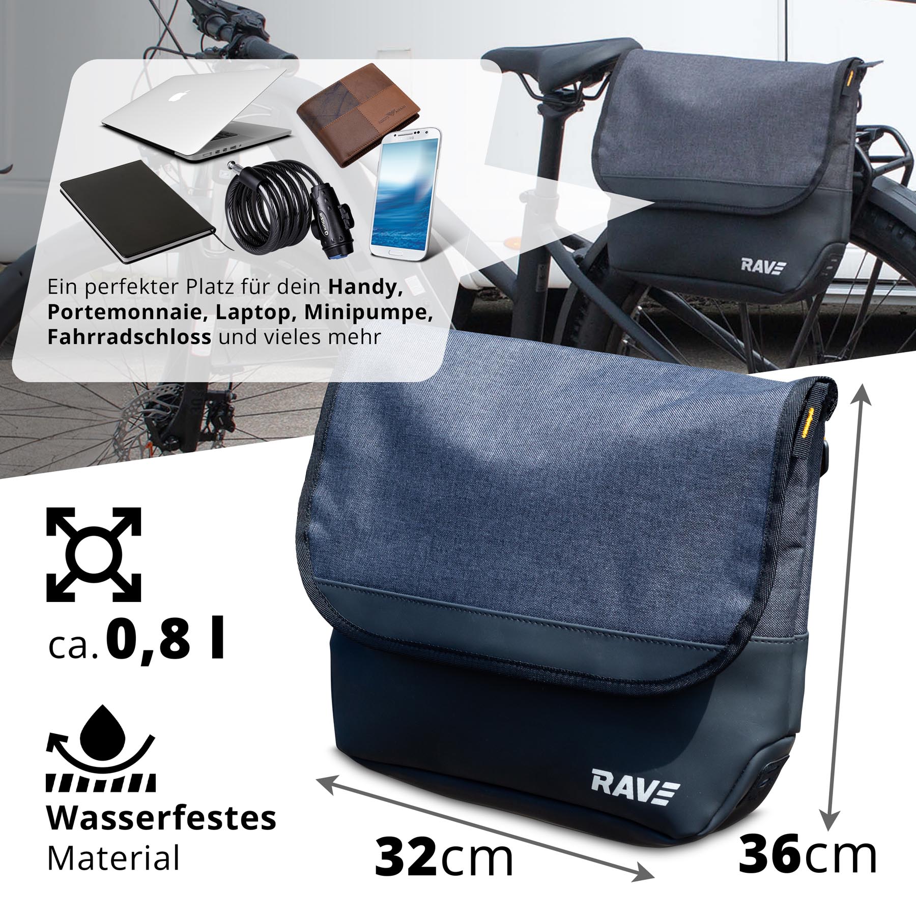 Rave Bike Pannier Business Bag Laptop Bag, approx. 8 liters