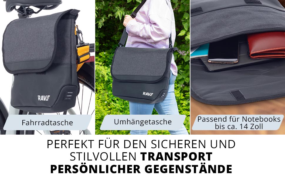 Rave Bike Pannier Business Bag Laptop Bag, approx. 8 liters