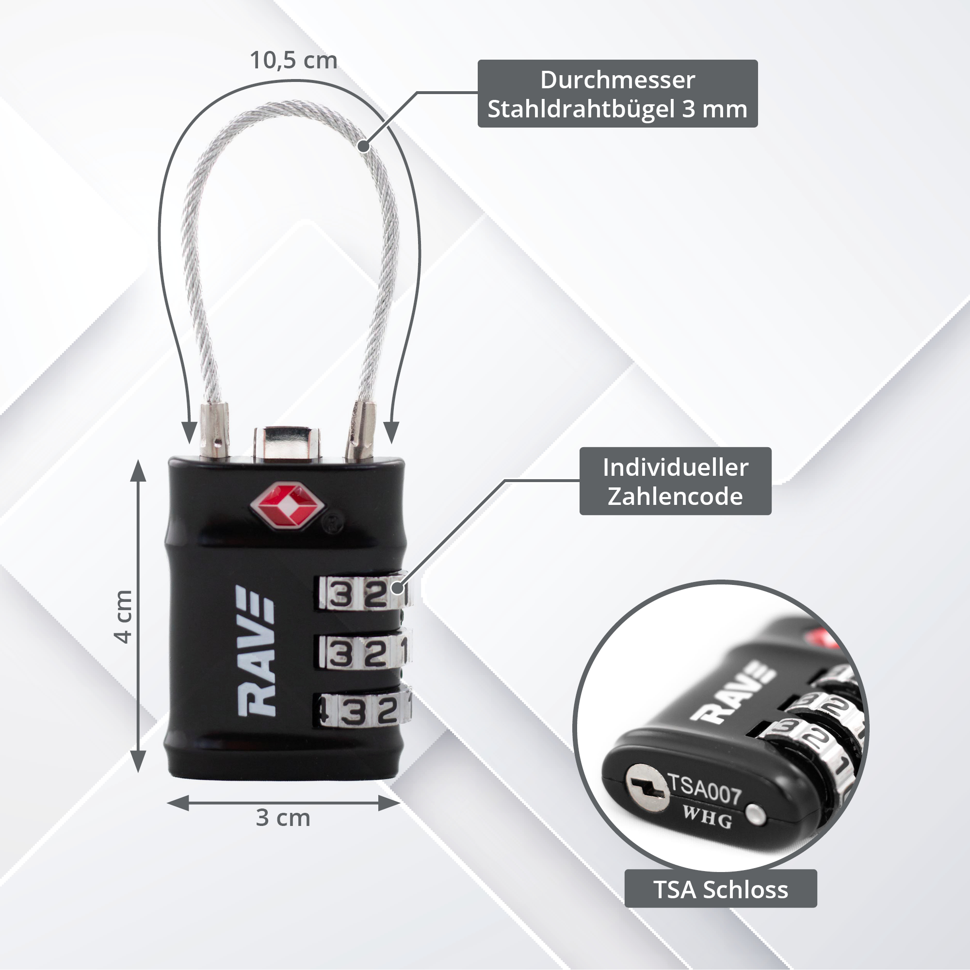 RAVE TSA Luggage Lock, Combination Padlock