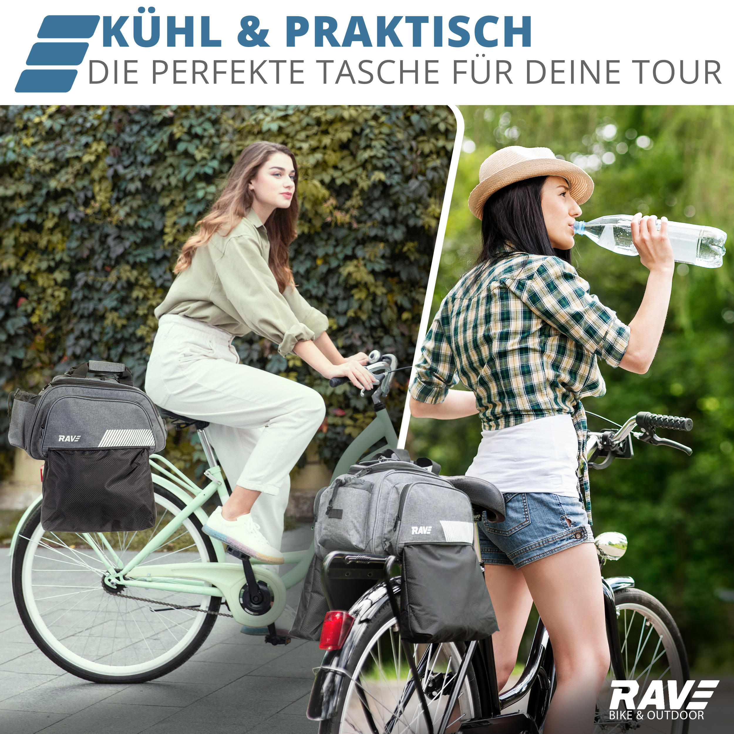 RAVE Pannier Bag - with an insulated compartment (approx. 5 liters) and 2 outer pockets (6 liters each) - Gray