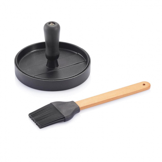 XD Collection BBQ Burger Set, black, made of aluminum and wood, approx. 29 x 4 x 23 cm, 2-piece set