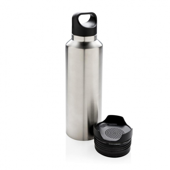 XD Collection Thermos, gray, stainless steel, with Bluetooth speaker, 500 ml, approx. 27 x 8 cm