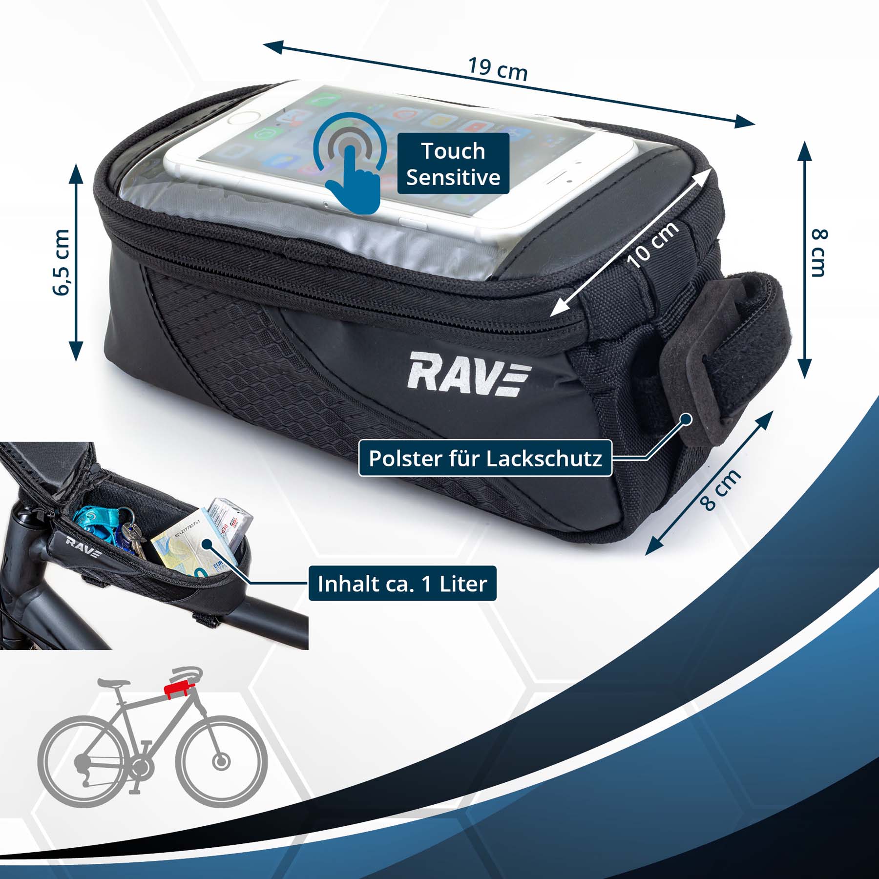 RAVE Bicycle Cell Phone Bag Top Tube Bag Frame Bag Universal Holder