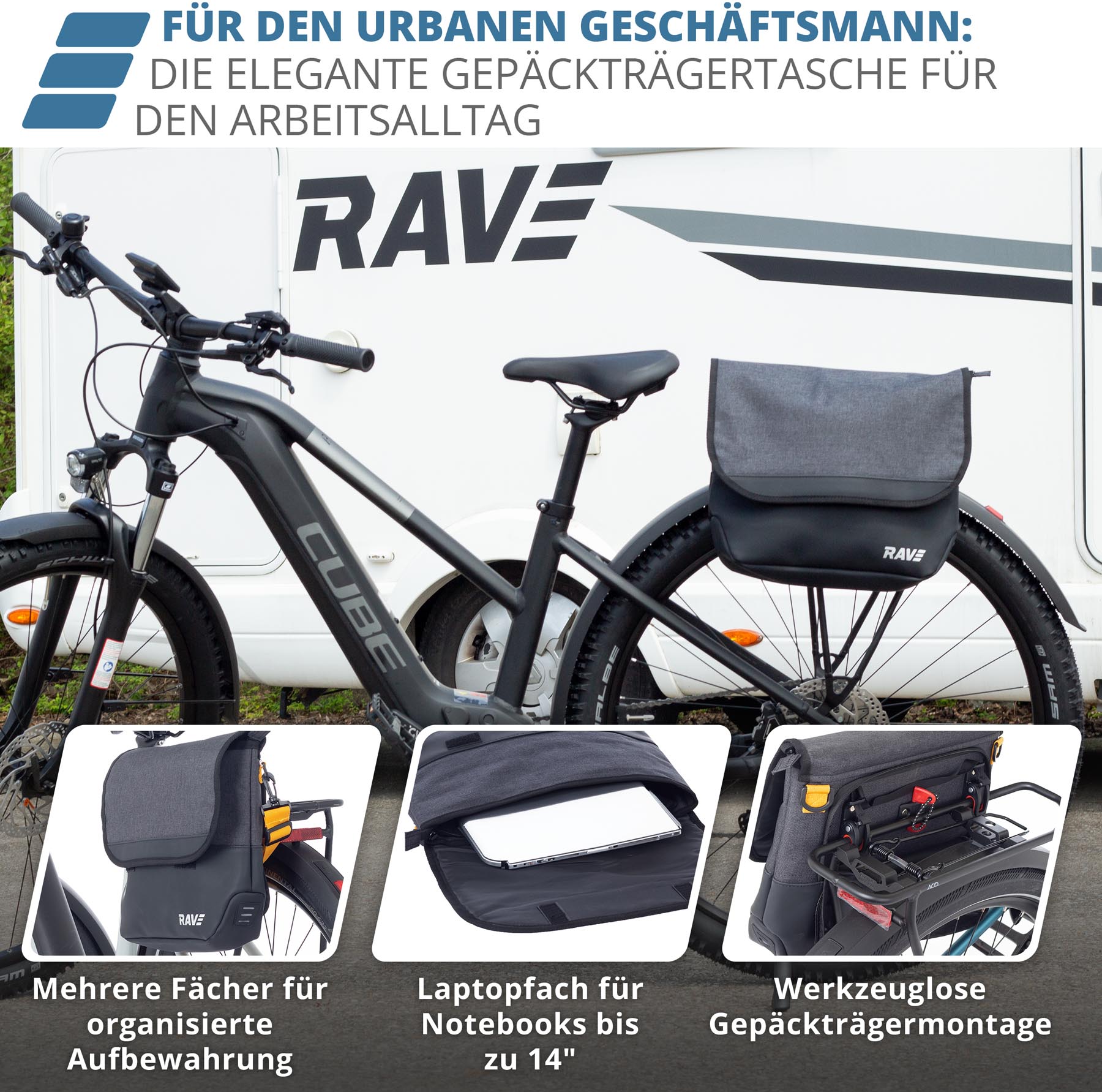 Rave Bike Pannier Business Bag Laptop Bag, approx. 8 liters